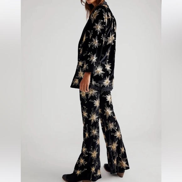 New LENNI x Free People XS Black Sequin Star Embroidered 2-Pc Jacket & Pant Set - Picture 6 of 15